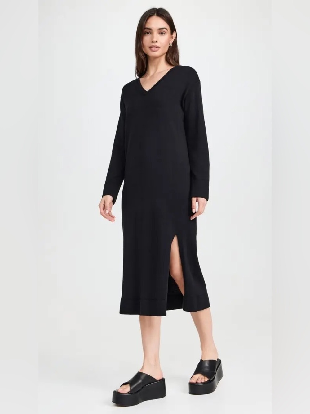 One Grey Day Tilda midi sweater dress with side slit relaxed fit size medium NWT
